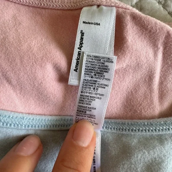 RARE Bundle of 2 American Apparel Pink & Blue Long Sleeve Crop Tops - Picture 4 of 4